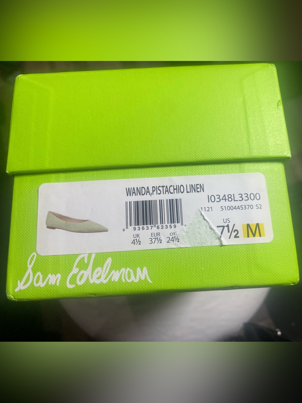 Sam Edelman Wanda Pointed Toe Flats Pistachio Linen 7.5 - Picture 3 of 5